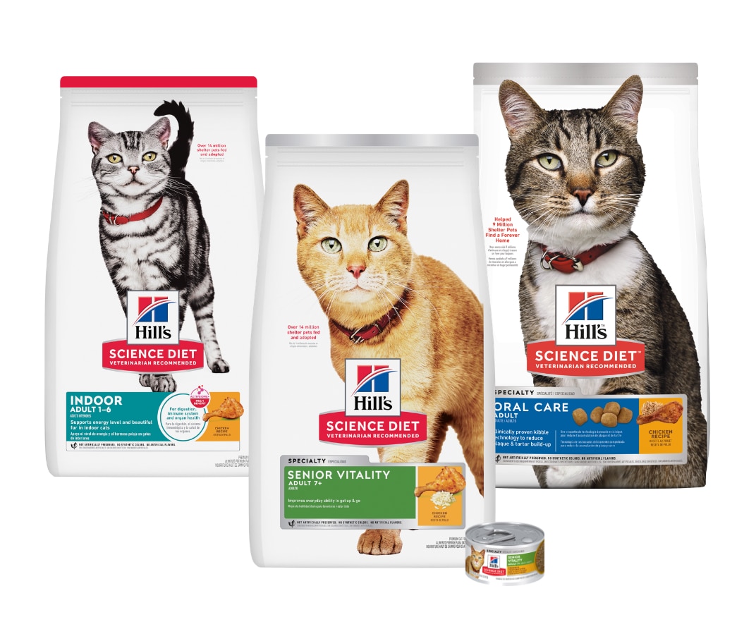 Science light oral care, indoor and mutiple benefit cat food