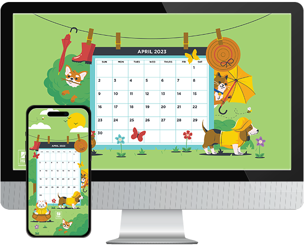 Desktop & mobile example of  "Spring Calendar" pet wallpaper for phones